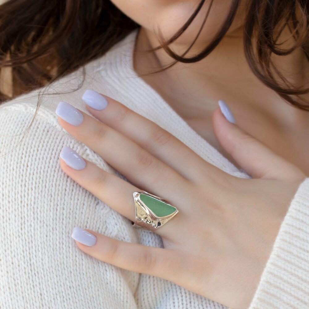 Handmade Sterling Silver Sea Glass Adjustable Ring